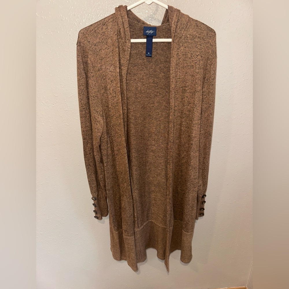 Daytrip Open-Front Brown Hooded Cardigan
